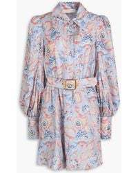 Zimmermann - Eden Belted Floral-Print Silk-Twill Mini Shirt Dress - Lyst