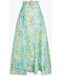 Zimmermann - Belted Floral-print Linen And Silk-blend Maxi Skirt - Lyst