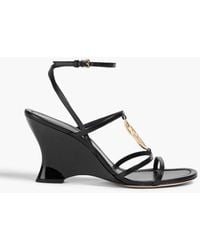 Tory Burch - Capri Embellished Leather Wedge Sandals - Lyst