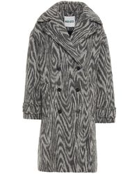 KENZO Double-breasted Brushed Zebra-print Felt Coat Grey