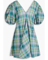 Ganni - Checked Cotton-blend Seersucker Mini Dress - Lyst
