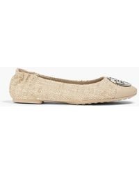 Tory Burch - Claire Embellished Leather And Tweed Ballet Flats - Lyst