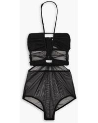 Nensi Dojaka - Cutout Gathered Stretch-tulle And Jersey Halterneck Bodysuit - Lyst