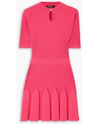 Balmain - Pleated Ribbed-Knit Mini Dress - Lyst