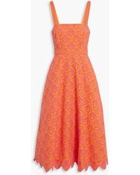 Saloni - Aubrey Broderie Anglaise Cotton Midi Dress - Lyst