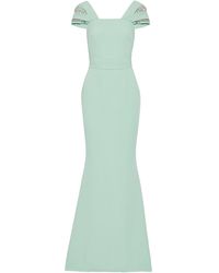Safiyaa Fluted Crystal-embellished Stretch-crepe Gown - Green