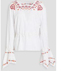 Hayley Menzies - Embroidered Cotton-mousseline Blouse - Lyst