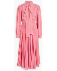 Mikael Aghal - Pussy-bow Pleated Crepe Midi Dress - Lyst