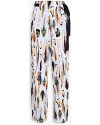 Agua Bendita - Memoria Pluma Printed Satin Wide-leg Pants - Lyst