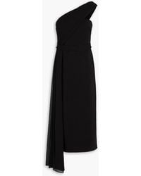 Badgley Mischka - One-shoulder Draped Georgette And Stretch-crepe Midi Dress - Lyst