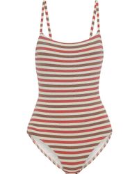 Solid & Striped The Nina Metallic Striped Swimsuit Sand - Multicolour