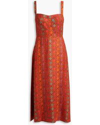 Saloni - Rachel Printed Linen Midi Dress - Lyst