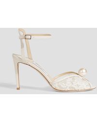 Jimmy Choo - Sacora 100 Faux Pearl-embellished Corded Lace Sandals - Lyst