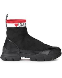 Love Moschino Faux Leather-trimmed Jacquard-knit High-top Trainers - Black