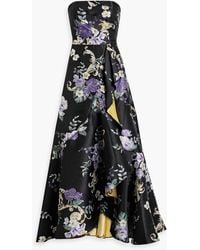 Marchesa - Strapless Metallic Floral-jacquard Gown - Lyst