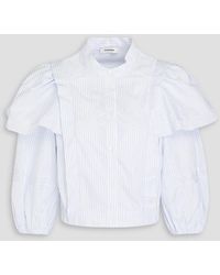 Sandro - Hemd aus baumwollpopeline mit streifen und rüschen - Lyst