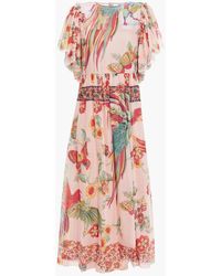 RED Valentino - Gathered Printed Cotton And Silk-blend Voile Midi Dress - Lyst