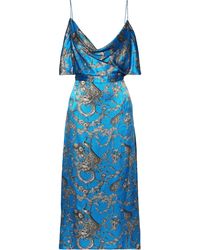 Antonio Berardi Open-back Draped Printed Silk-satin Midi Dress Blue