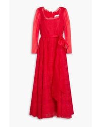 Valentino Garavani - Belted Chantilly Lace-paneled Silk-organza Midi Dress - Lyst