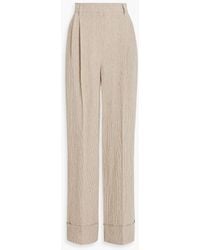 Brunello Cucinelli - Bead-embellished Striped Linen Wide-leg Pants - Lyst