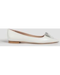 Stuart Weitzman - Pearl Buckle Embellished Leather Point-toe Flats - Lyst