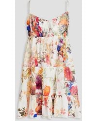 CAMILLA - Tiered Crystal-Embellished Floral-Print Silk Crepe De Chine Mini Dress - Lyst