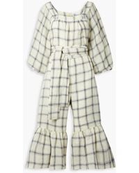 Lisa Marie Fernandez - Cropped Belted Checked Linen Jumpsuit - Lyst