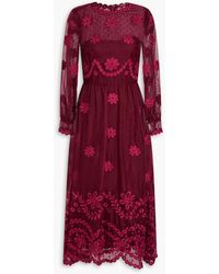 RED Valentino - Embroidered Layered Organza Midi Dress - Lyst