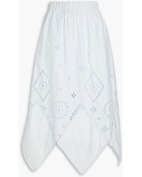 Ganni - Broderie Anglaise Cotton Midi Skirt - Lyst