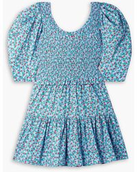 Sea - Lilly Shirred Floral-print Cotton-poplin Mini Dress - Lyst