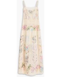 Zimmermann - Midikleid aus baumwoll-voile mit spitzeneinsätzen und floralem print - Lyst