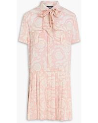 Versace - Pussy-Bow Floral-Print Silk Crepe De Chine Mini Shirt Dress - Lyst