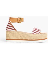 See By Chloé - Glyn Striped Canvas And Leather Platform Espadrille Sandals - Lyst