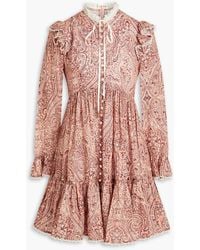 Zimmermann - Lace-trimmed Paisley-print Linen Mini Dress - Lyst