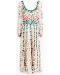Saloni - Denise Ruffled Printed Silk-georgette Midi Dress - Lyst