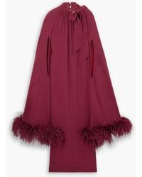 Huishan Zhang - Willhemina Cape-effect Feather-trimmed Crepe Gown - Lyst