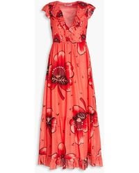 RED Valentino - Floral-print Silk And Cotton-blend Voile Midi Dress - Lyst