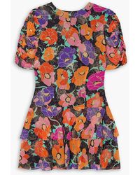 RIXO London - Dion Glittered Floral-print Georgette Mini Dress - Lyst