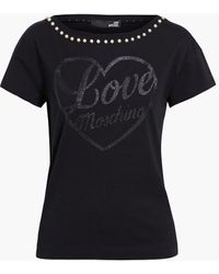Love Moschino Cotton Jersey T-Shirt_Rainbow Shiny Satin Logo On The Front Camiseta para Mujer 