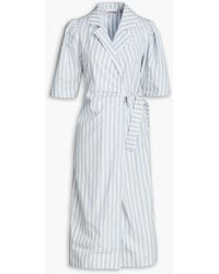 Ganni - Striped Cotton-poplin Midi Wrap Dress - Lyst
