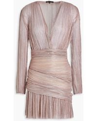 Maje - Wrap-effect Pleated Metallic Knitted Mini Dress - Lyst
