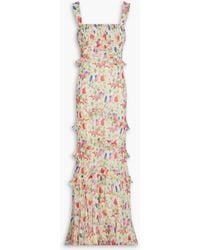 Saloni - Ruffled Floral-print Silk-chiffon Maxi Dress - Lyst
