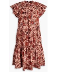 Ulla Johnson - Gerafftes kleid aus einer baumwollmischung mit floralem print - Lyst