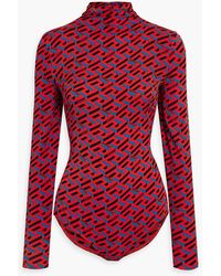 Versace - Printed Stretch-silk Jersey Turtleneck Bodysuit - Lyst