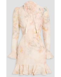 Zimmermann - Embellished Ruffled Printed Linen And Silk-Blend Gauze Mini Dress - Lyst
