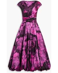 Talbot Runhof - Draped Floral-Jacquard Midi Dress - Lyst