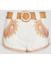 Zimmermann - Belted Studded Paisley-print Linen Shorts - Lyst