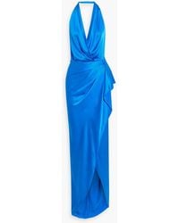 Michelle Mason - Draped Silk-Satin Halterneck Gown - Lyst