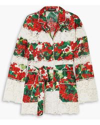 Dolce & Gabbana - Floral-print Guipure Lace-paneled Cotton-blend Twill Shirt - Lyst