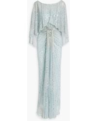 Jenny Packham - Cape-effect Embellished Mesh Gown - Lyst